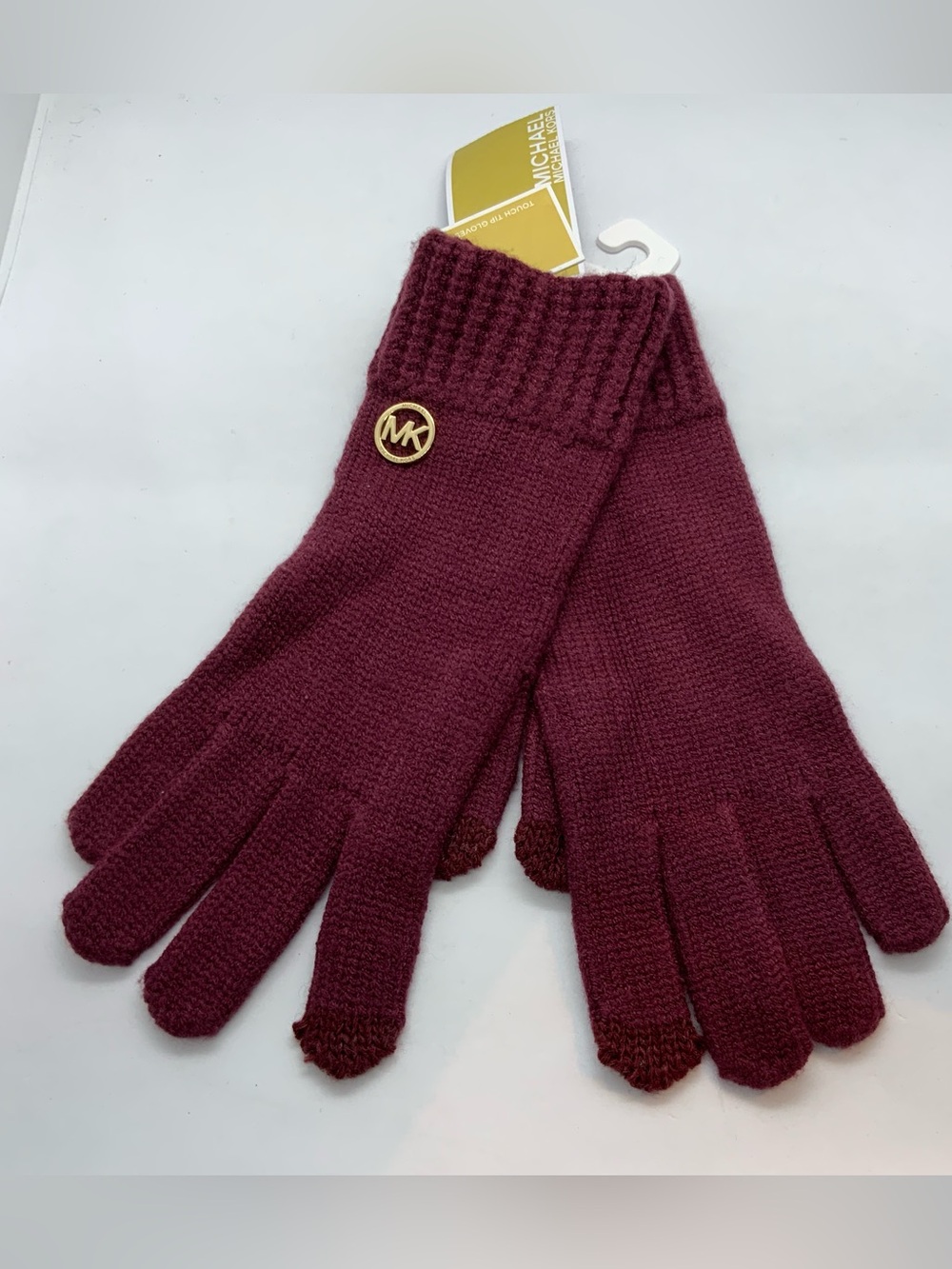 Michael Kors Maroon Knit Touchscreen Gloves with Gold Logo